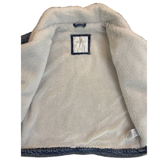 Hollister Faux Sherpa Lined Denim Jacket Blue Jean Coat Fur Collar Womens XL - Picture 4 of 6